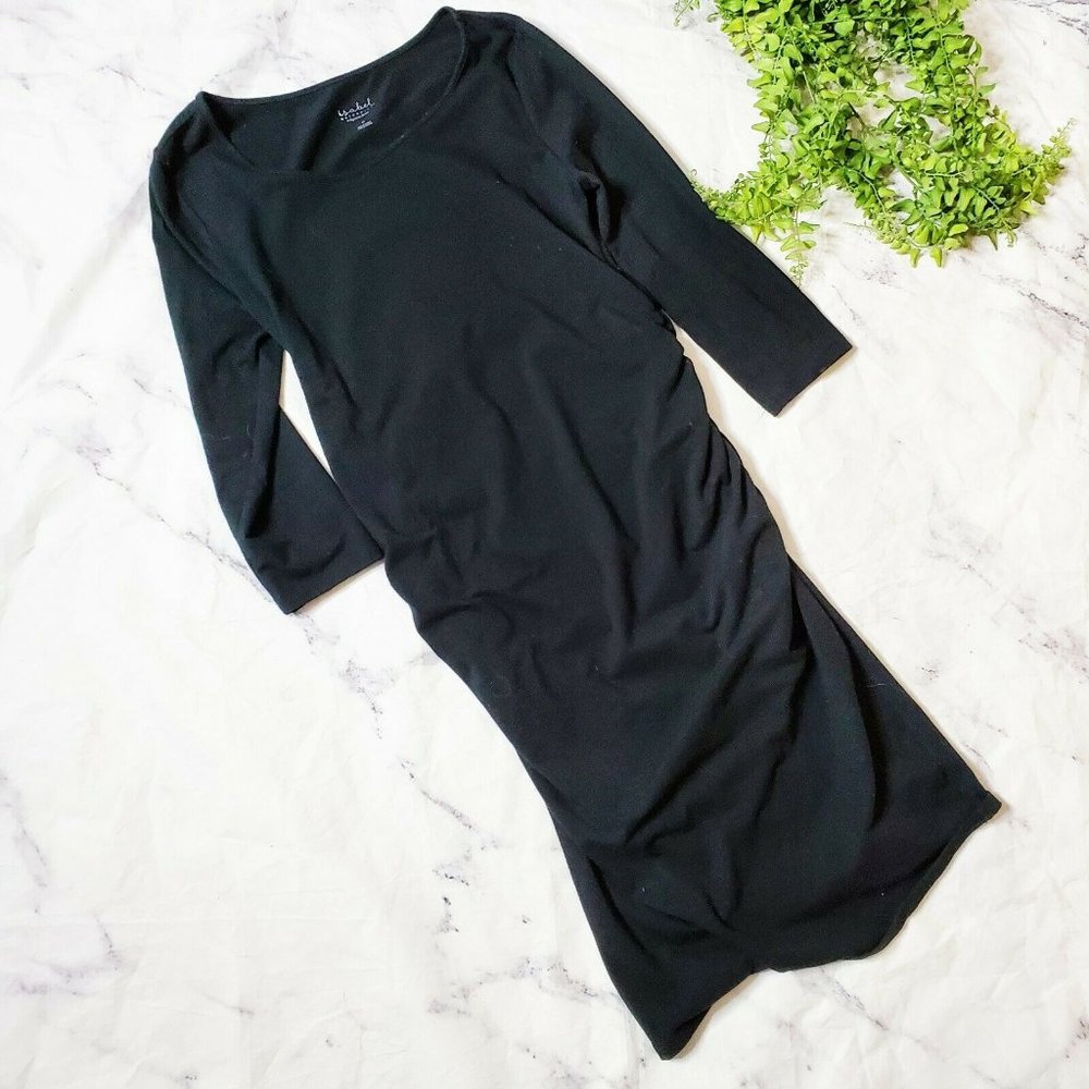 Isabel Maternity Black 3/4 Sleeve Scrunch Dress